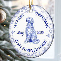 Dog's 1st Christmas, Cat's First Christmas, Toile De Jouy - Personalized Ceramic Ornament