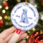 Dog's 1st Christmas, Cat's First Christmas, Toile De Jouy - Personalized Ceramic Ornament