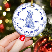 Dog's 1st Christmas, Cat's First Christmas, Toile De Jouy - Personalized Ceramic Ornament