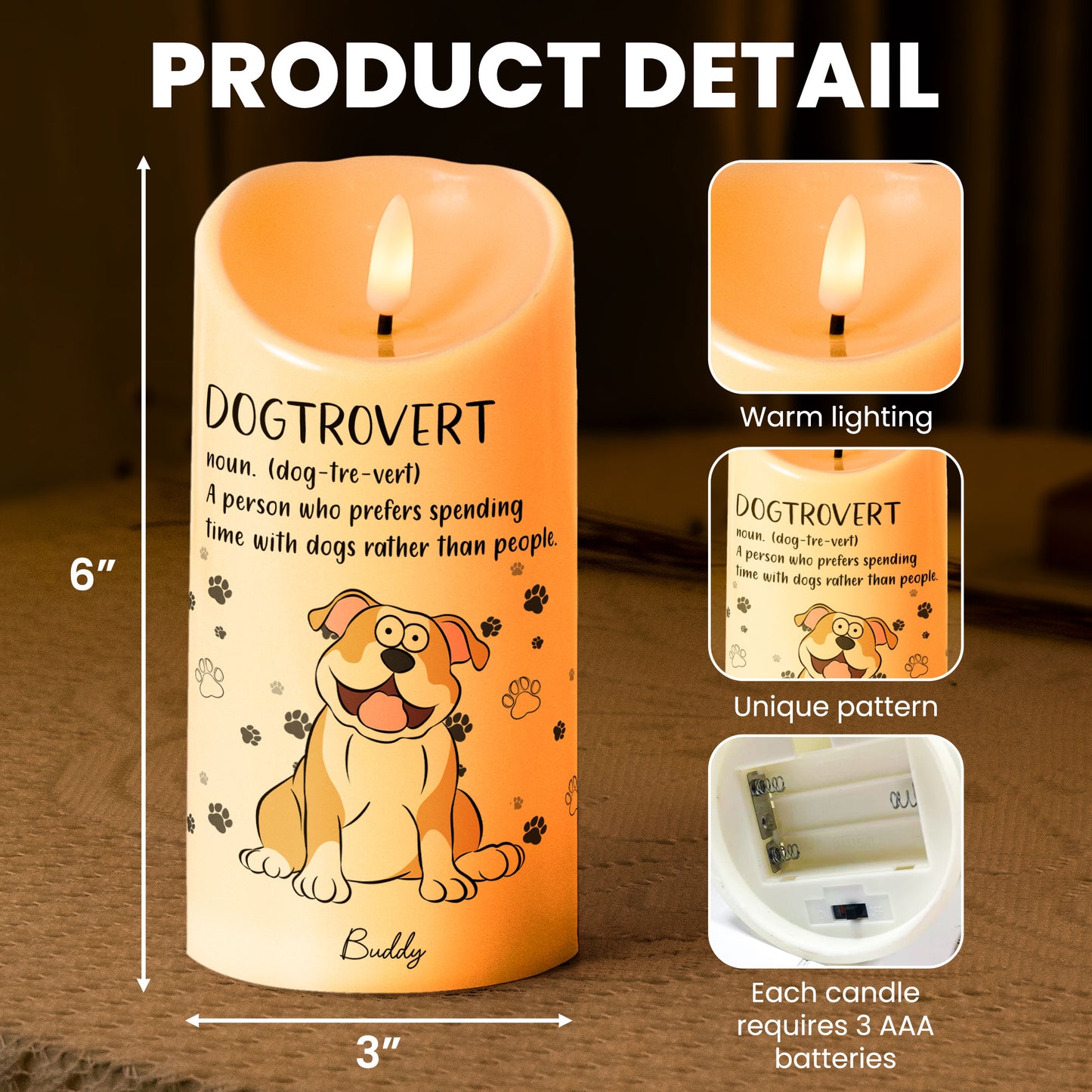 Dogtrovert Funny Definition - Personalized LED Candle