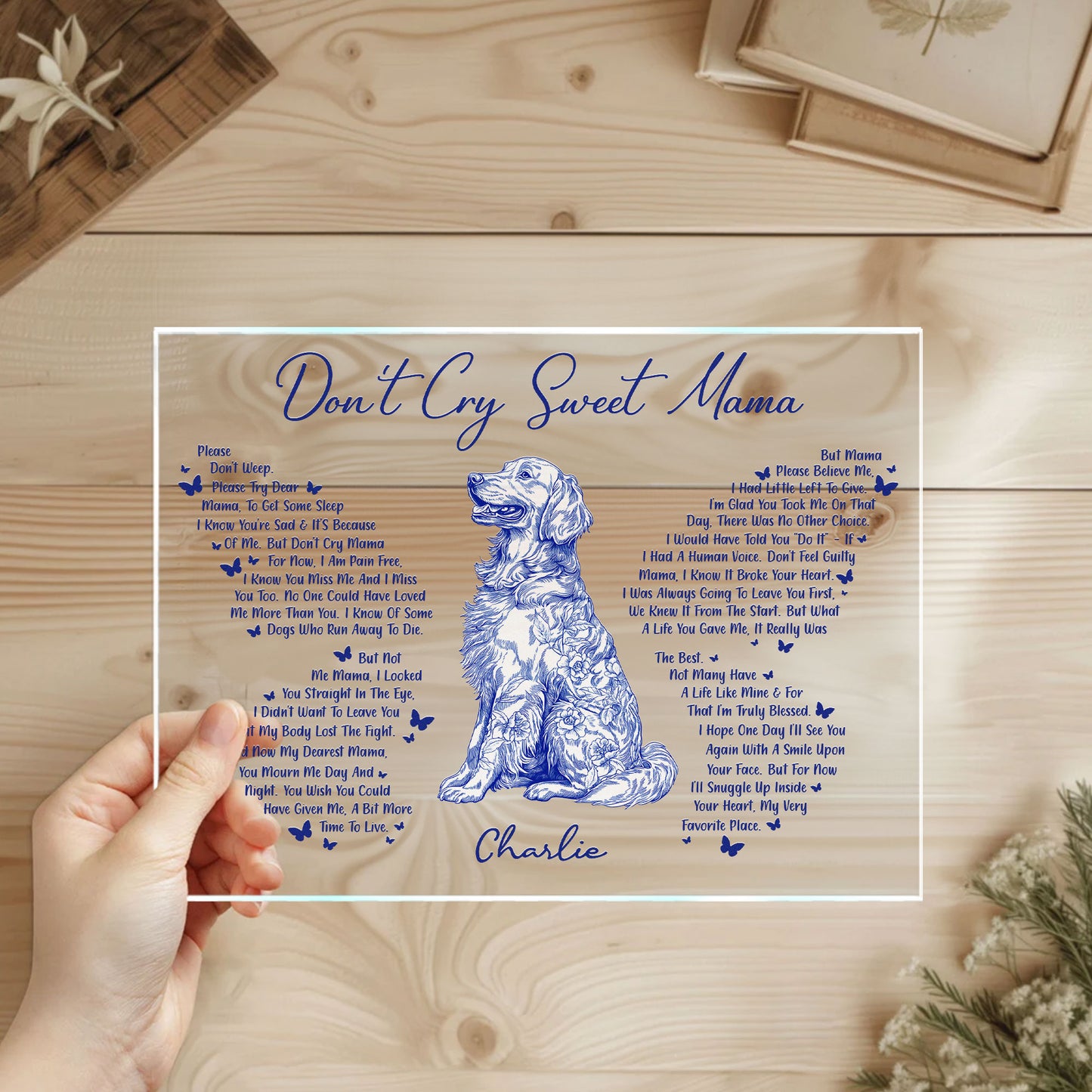 Don't Cry Sweet Mama Dog Memorial Toile De Jouy - Personalized Acrylic Plaque