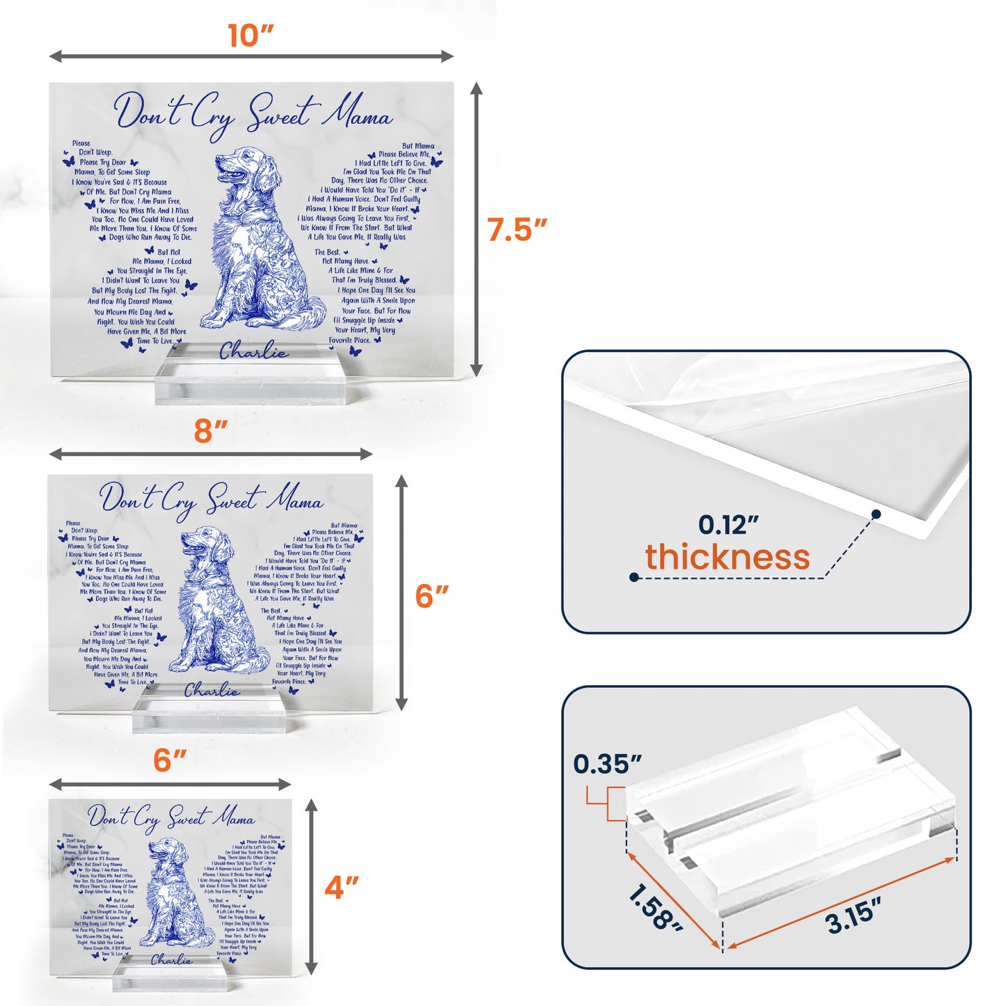 Don't Cry Sweet Mama Dog Memorial Toile De Jouy - Personalized Acrylic Plaque