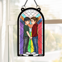 Door Couple Love Pride Month - Personalized Window Hanging Suncatcher Ornament