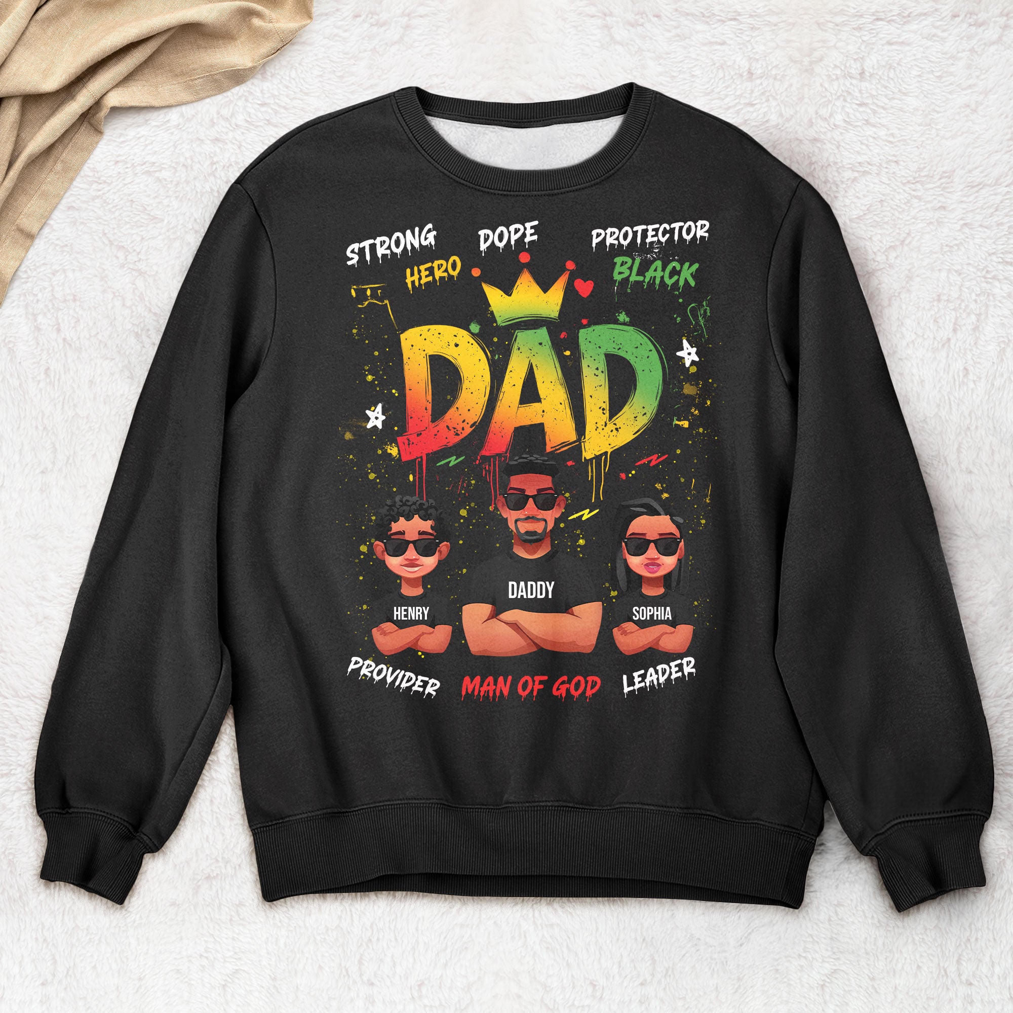 Dope Black Dad Hero - Cute Kids New Version - Personalized Shirt