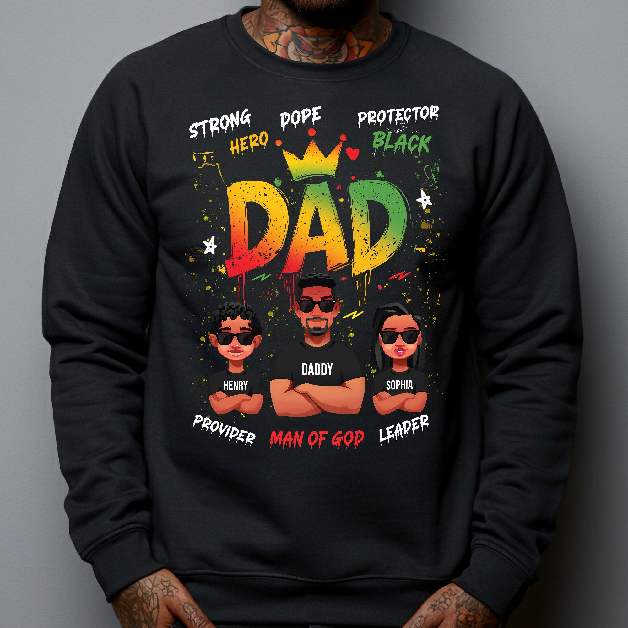 Dope Black Dad Hero - Cute Kids New Version - Personalized Shirt
