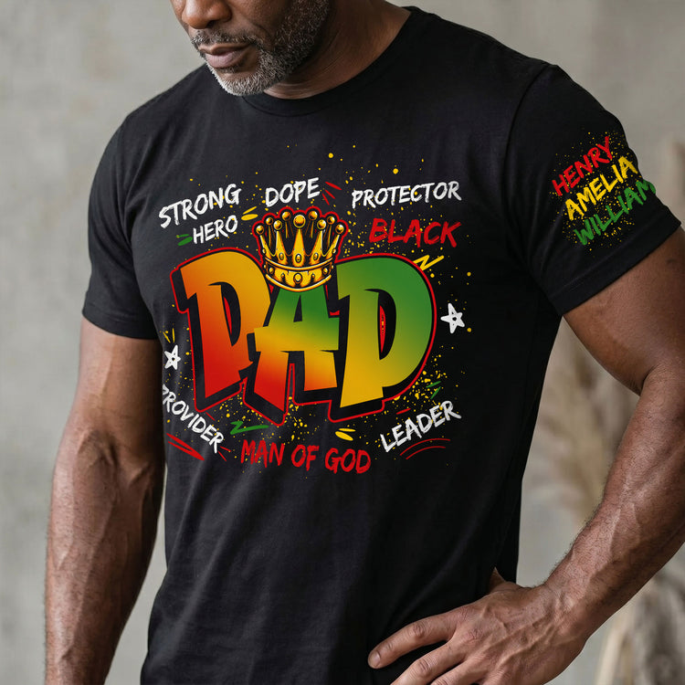 Dope-Black-Dad,-Black-Father-Custom-Kid-Name-Father'S-Day-Gift-Personalized-Shirt-1