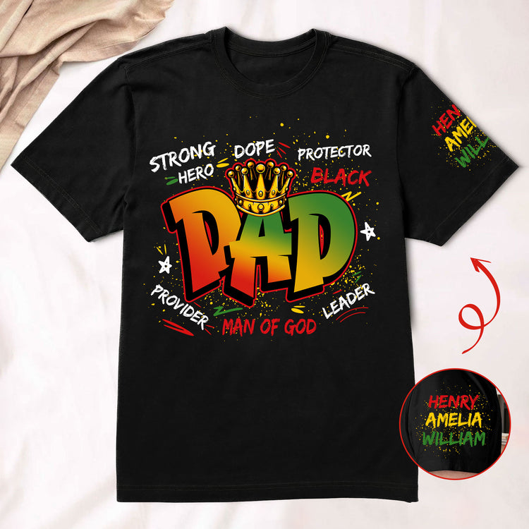 Dope-Black-Dad,-Black-Father-Custom-Kid-Name-Father'S-Day-Gift-Personalized-Shirt-2