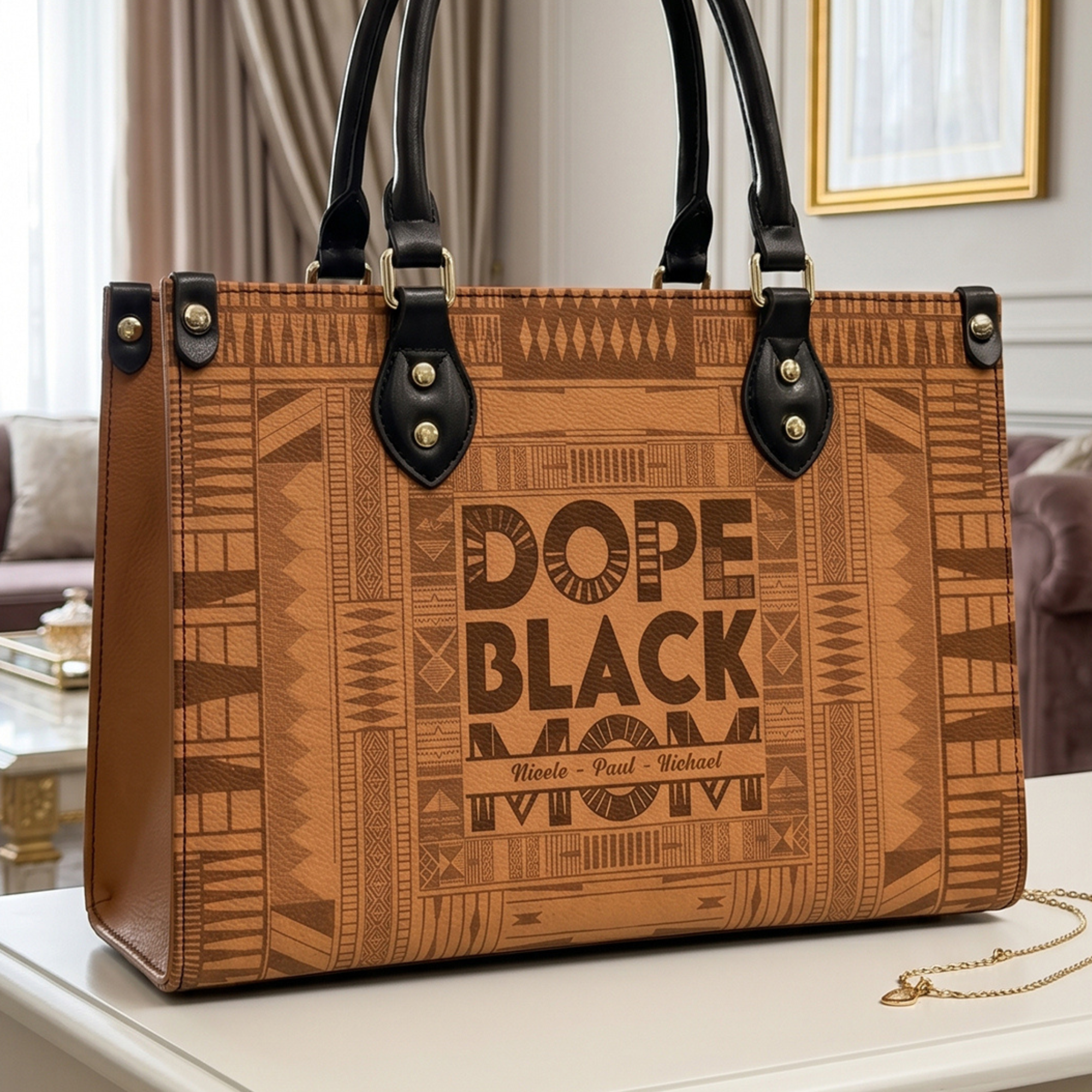 Dope Black Mom, Dope Mom - Custom With Kids' Names - Personalized Leather Bag