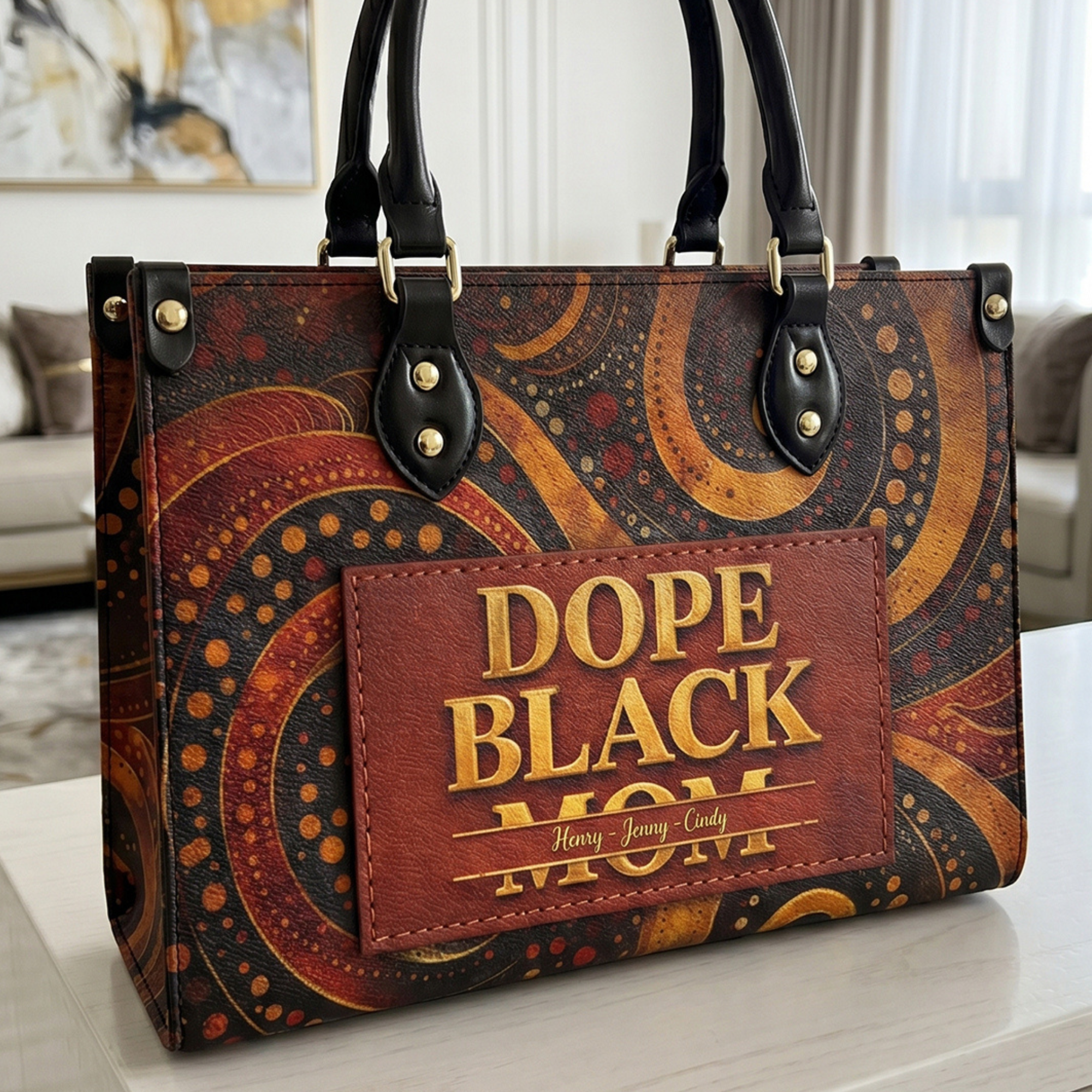 Dope Black Mom, Dope Mom - Custom With Kids' Names - Personalized Leather Bag