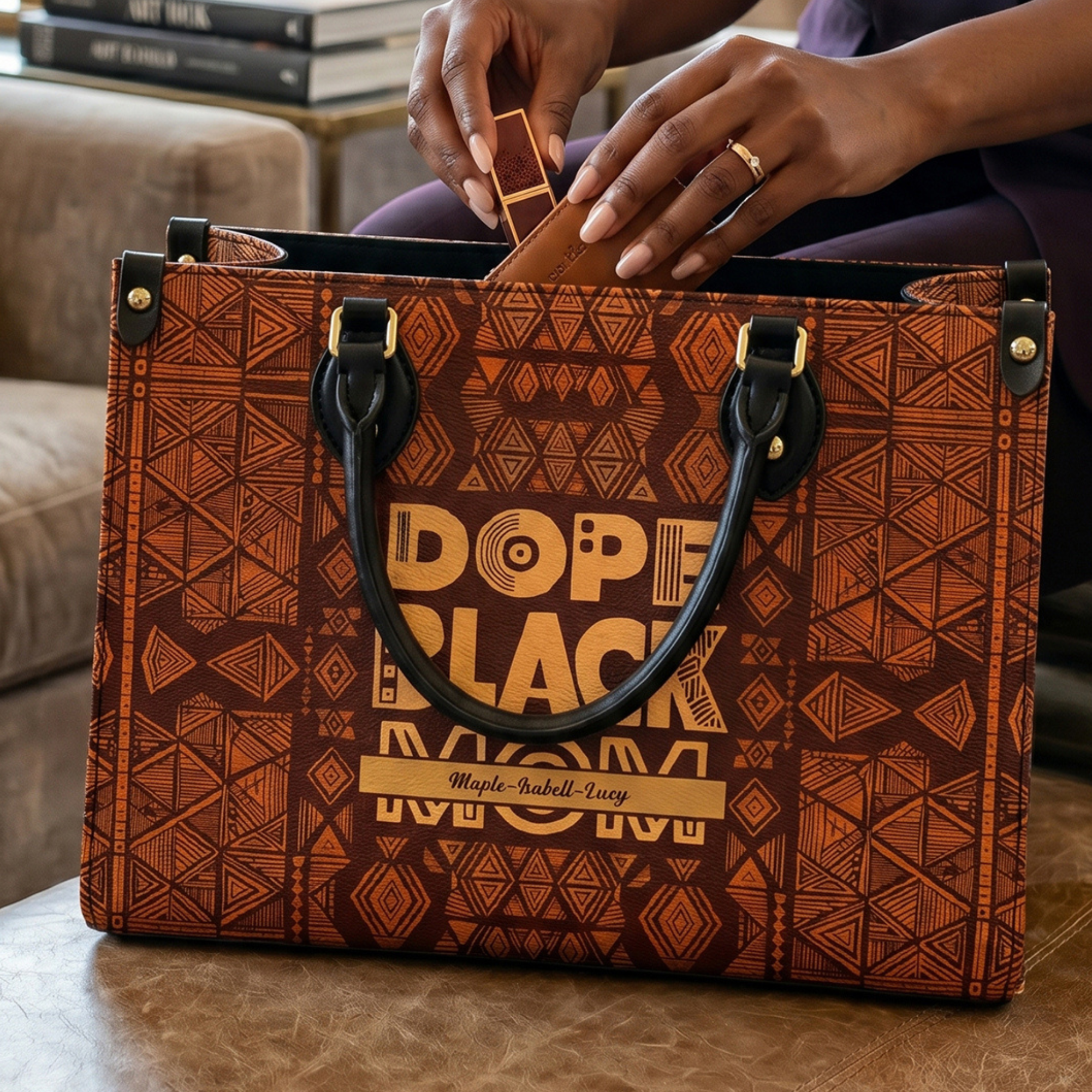 Dope Black Mom, Dope Mom - Custom With Kids' Names - Personalized Leather Bag