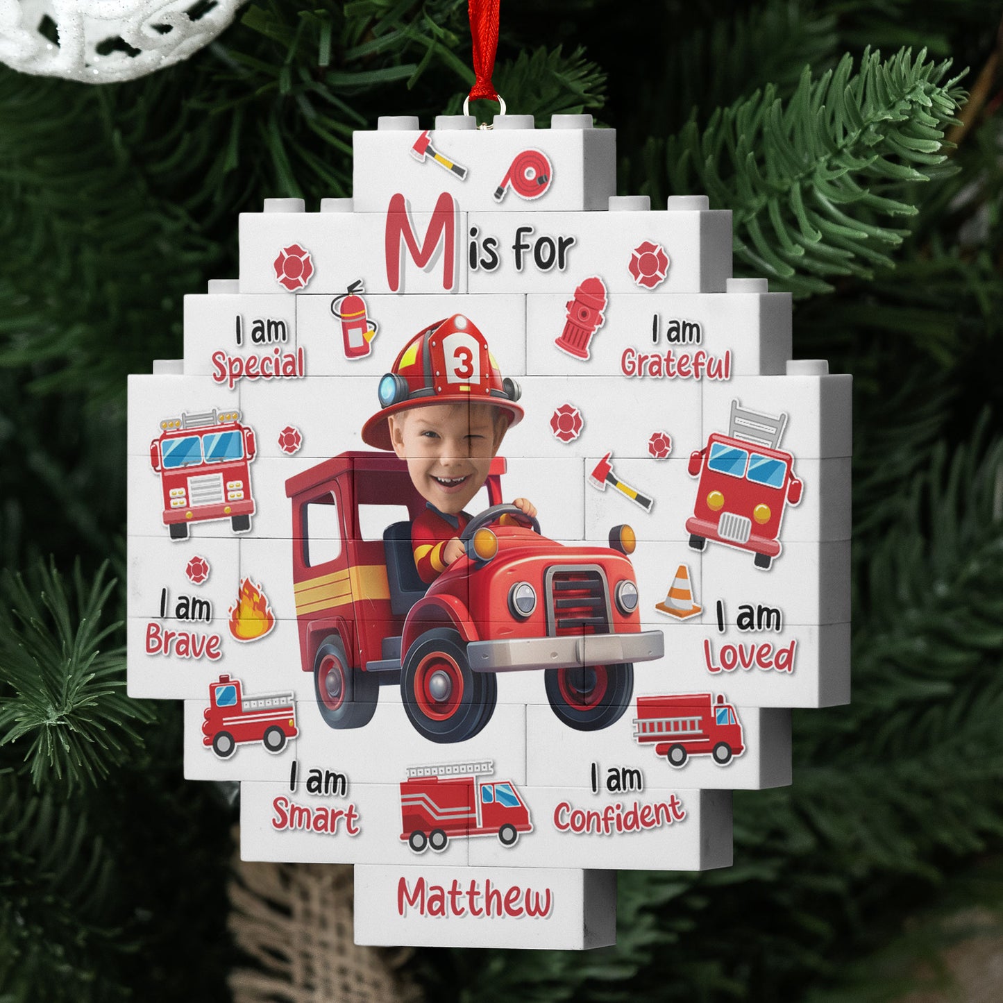 Dream Jobs - Firefighter For Boys, Girls - Custom Buildable Christmas Photo Ornament