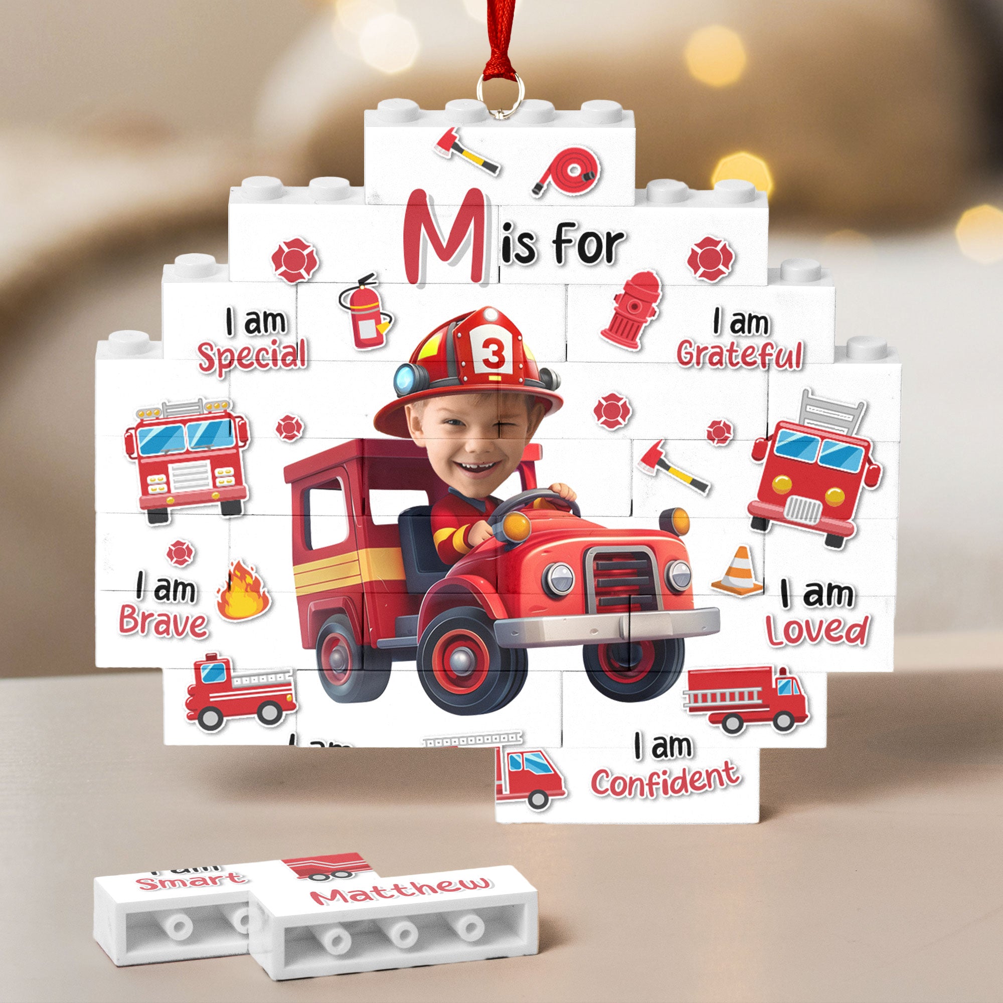 Dream Jobs - Firefighter For Boys, Girls - Custom Buildable Christmas Photo Ornament