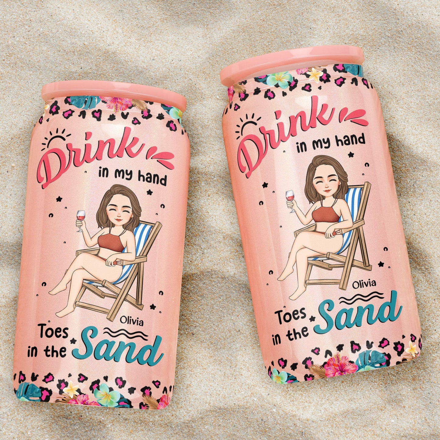 Drink In My Hand Toes In The Sand - Personalized Shimmer Glass Can