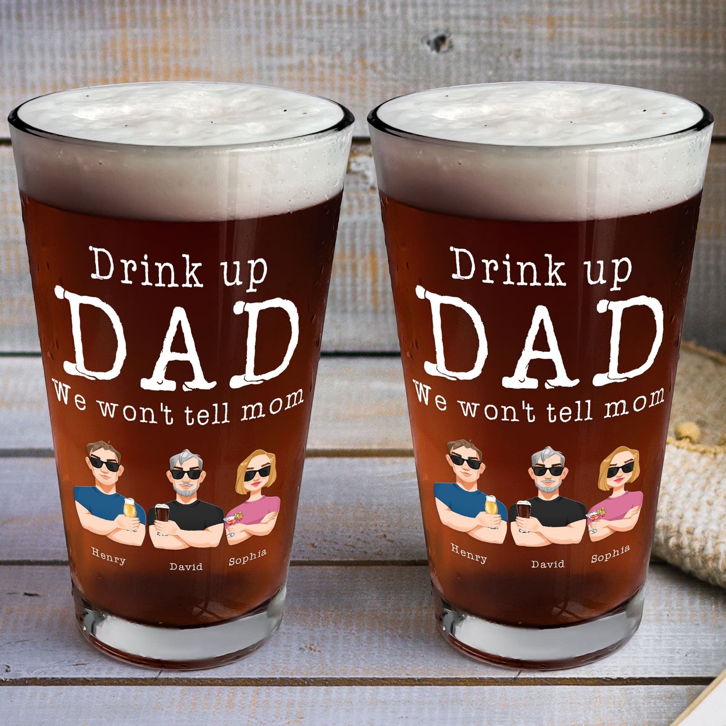 Drink Up, Dad - Personalized Beer Glass