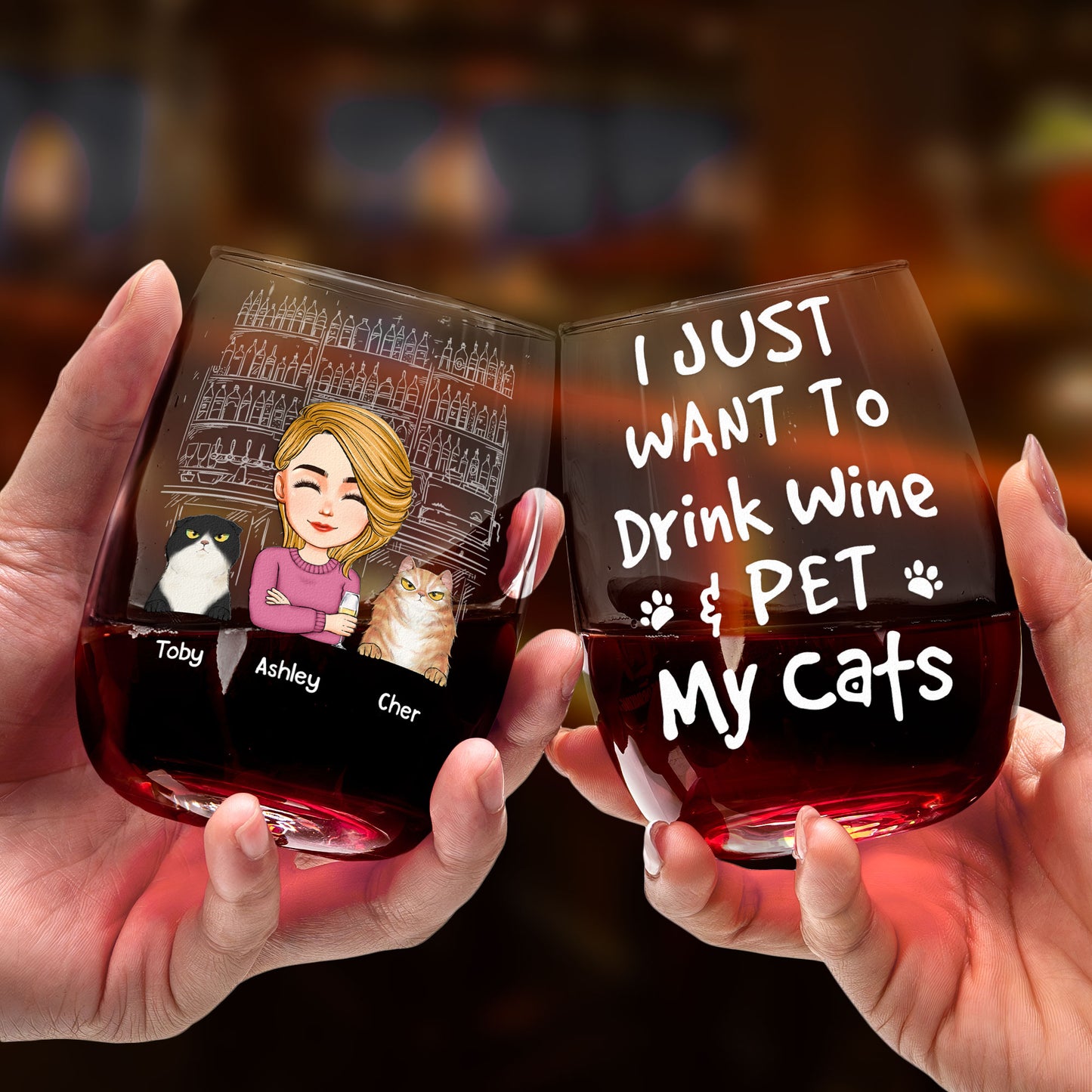 Drink Wine & Pet Dogs - Personalized Stemless Wine Glass