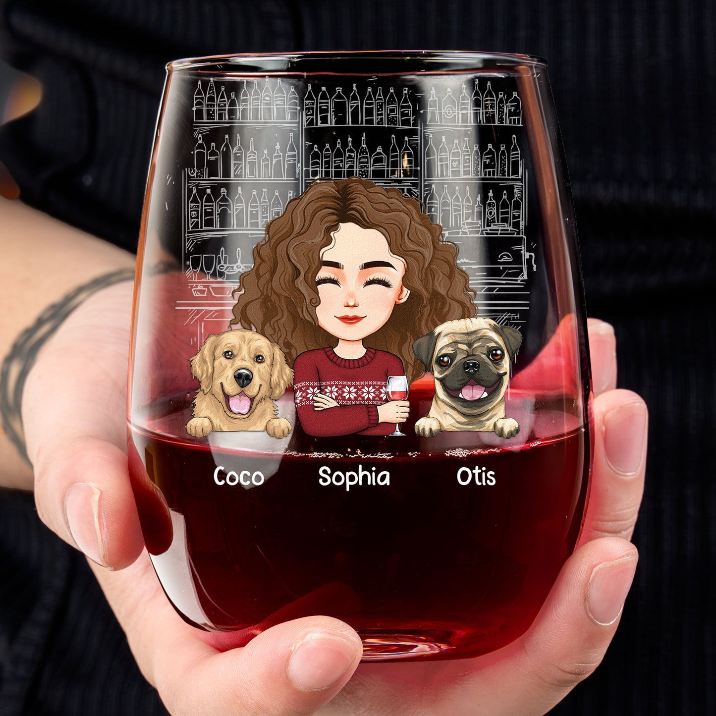 Drink Wine & Pet Dogs - Personalized Stemless Wine Glass