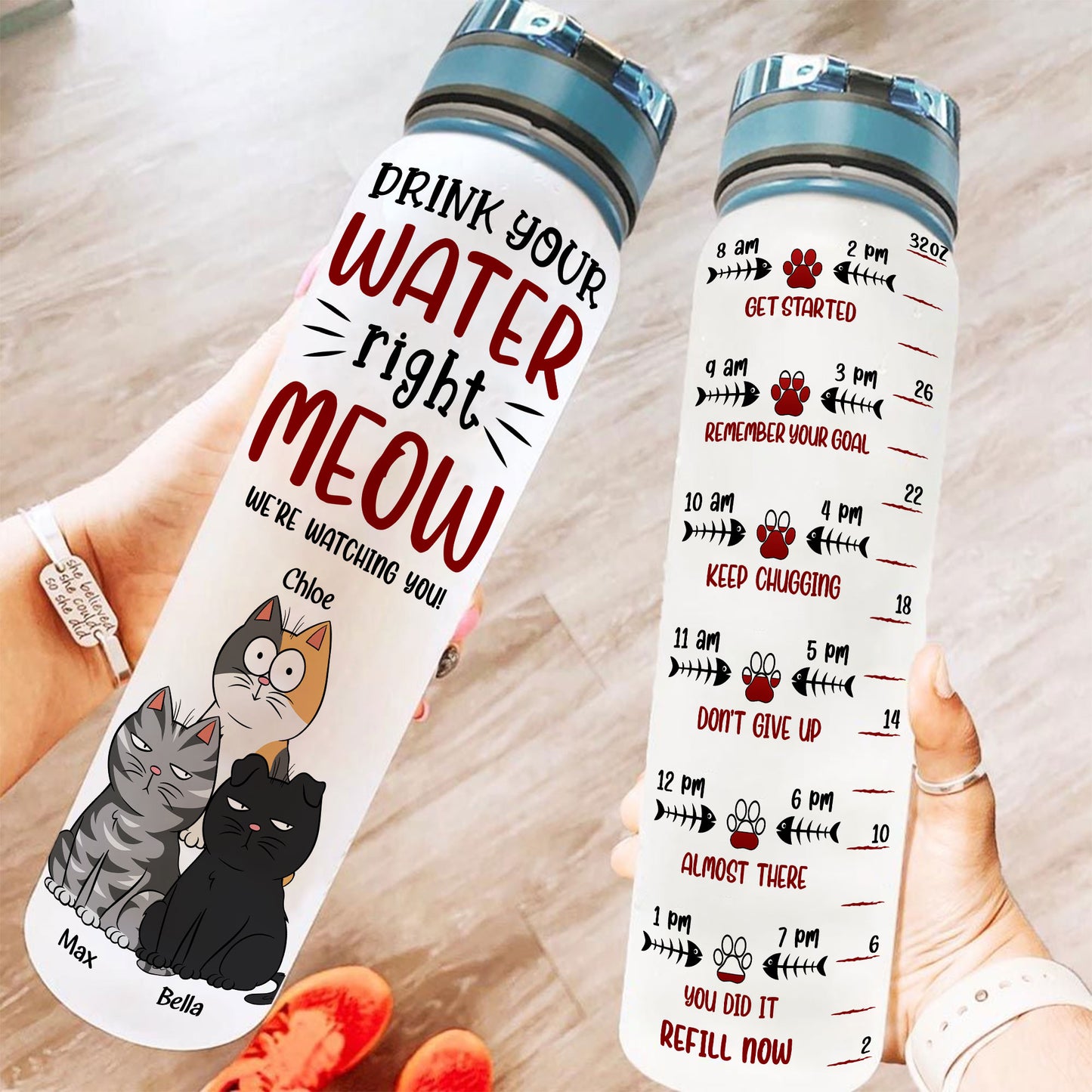 Drink Your Water Right Meow - Personalized Water Bottle With Time Marker