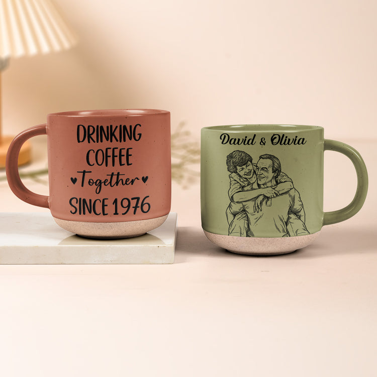 Drink Coffee Together Since Custom Photo Sketch Line Art - Personalized Mug