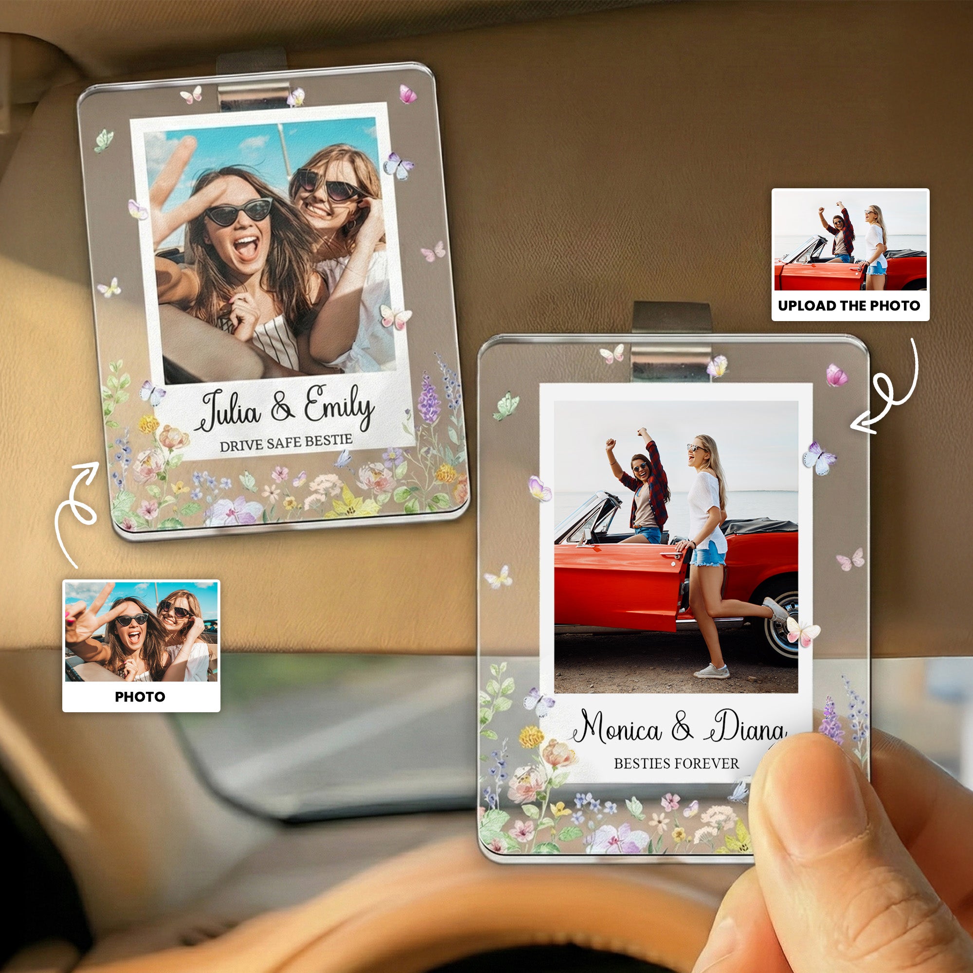 Drive Safe Bestie Floral - Personalized Acrylic Photo Visor Clip