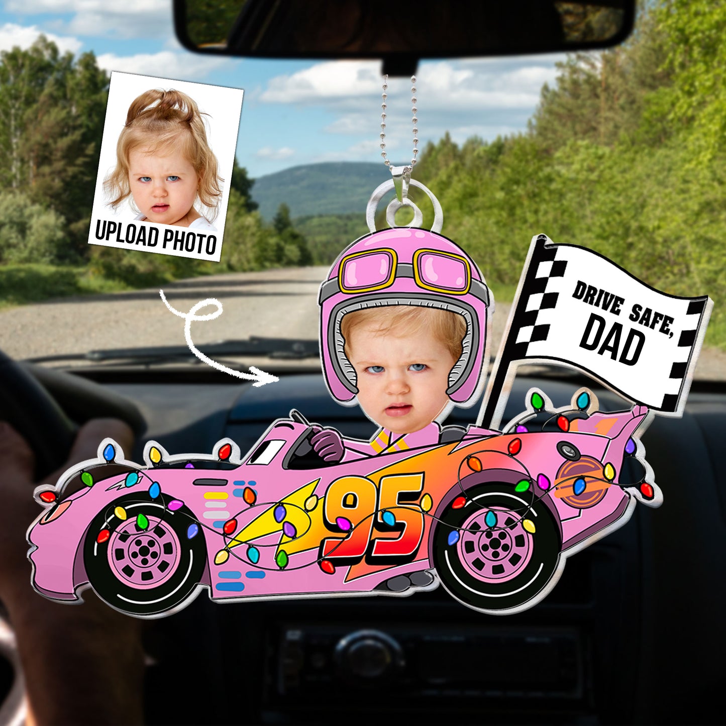 Drive Safe Daddy Custom Face Kid - Personalized Photo Car Ornament