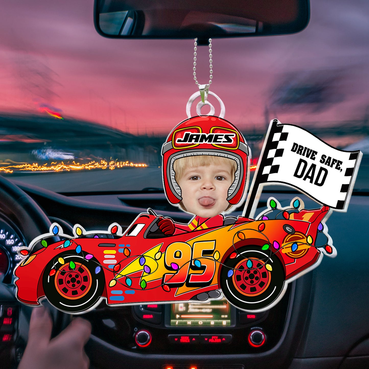 Drive Safe Daddy Custom Face Kid - Personalized Photo Car Ornament