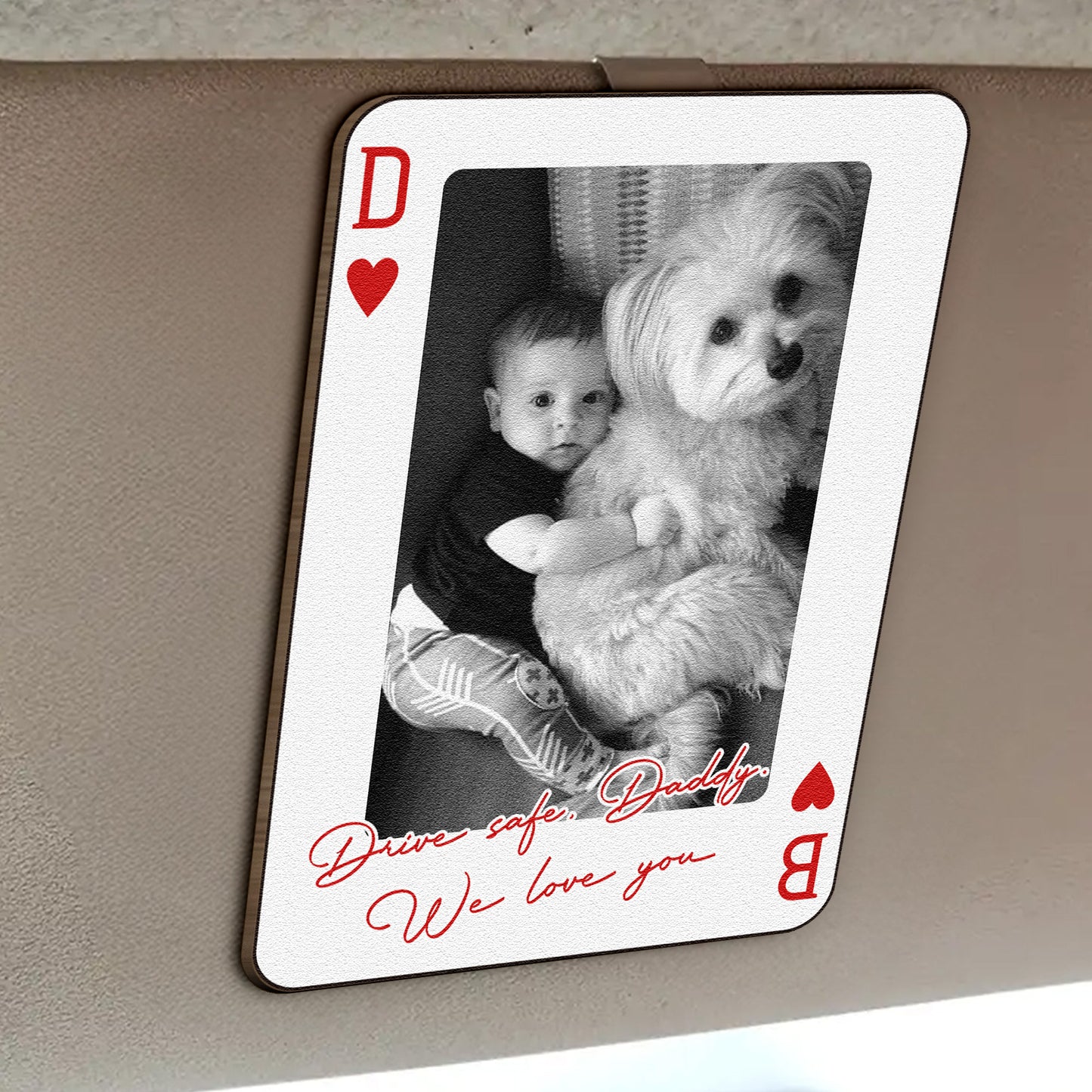 Drive Safe Daddy - Gift For Dad, Husband, Grandpa, Him - Personalized Wooden Photo Car Visor Clip