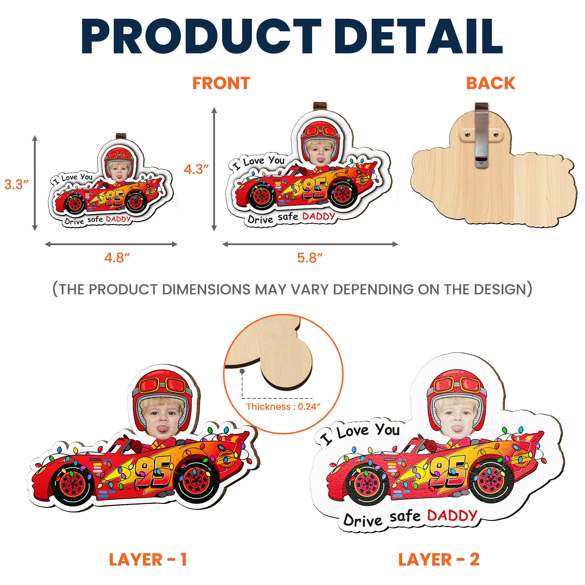 Drive Safe Daddy I Love You - Personalized Wooden Photo Car Visor Clip