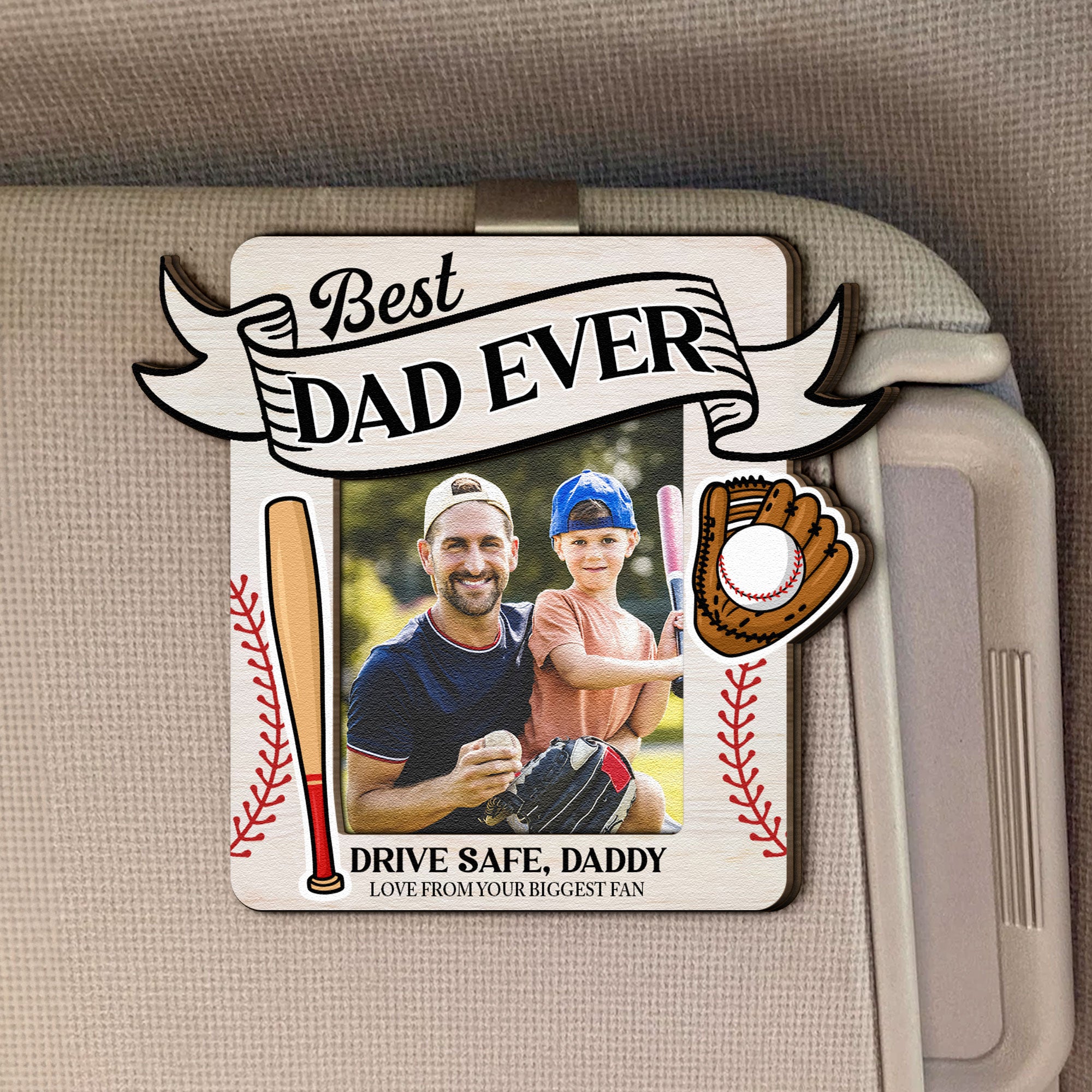 Drive Safe Daddy Love From Biggest Fans - Personalized Wooden Photo Car Visor Clip