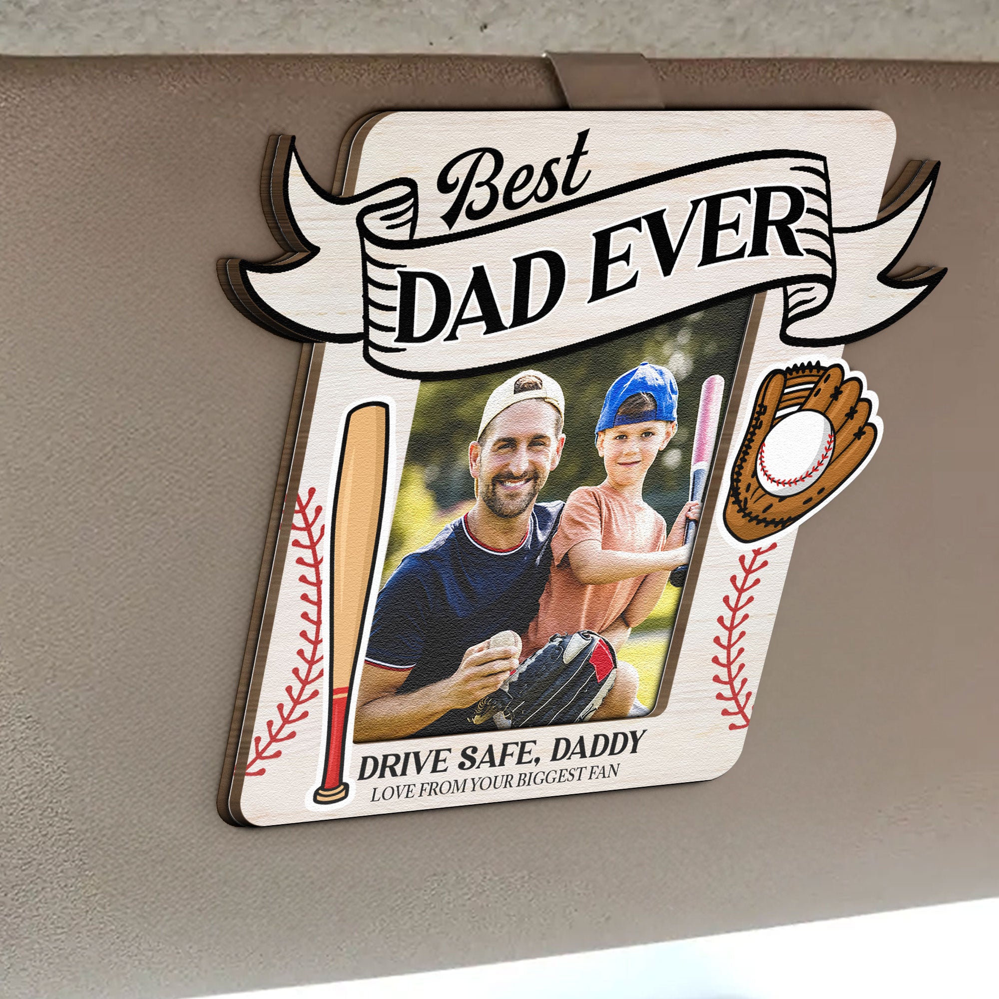 Drive Safe Daddy Love From Biggest Fans - Personalized Wooden Photo Car Visor Clip