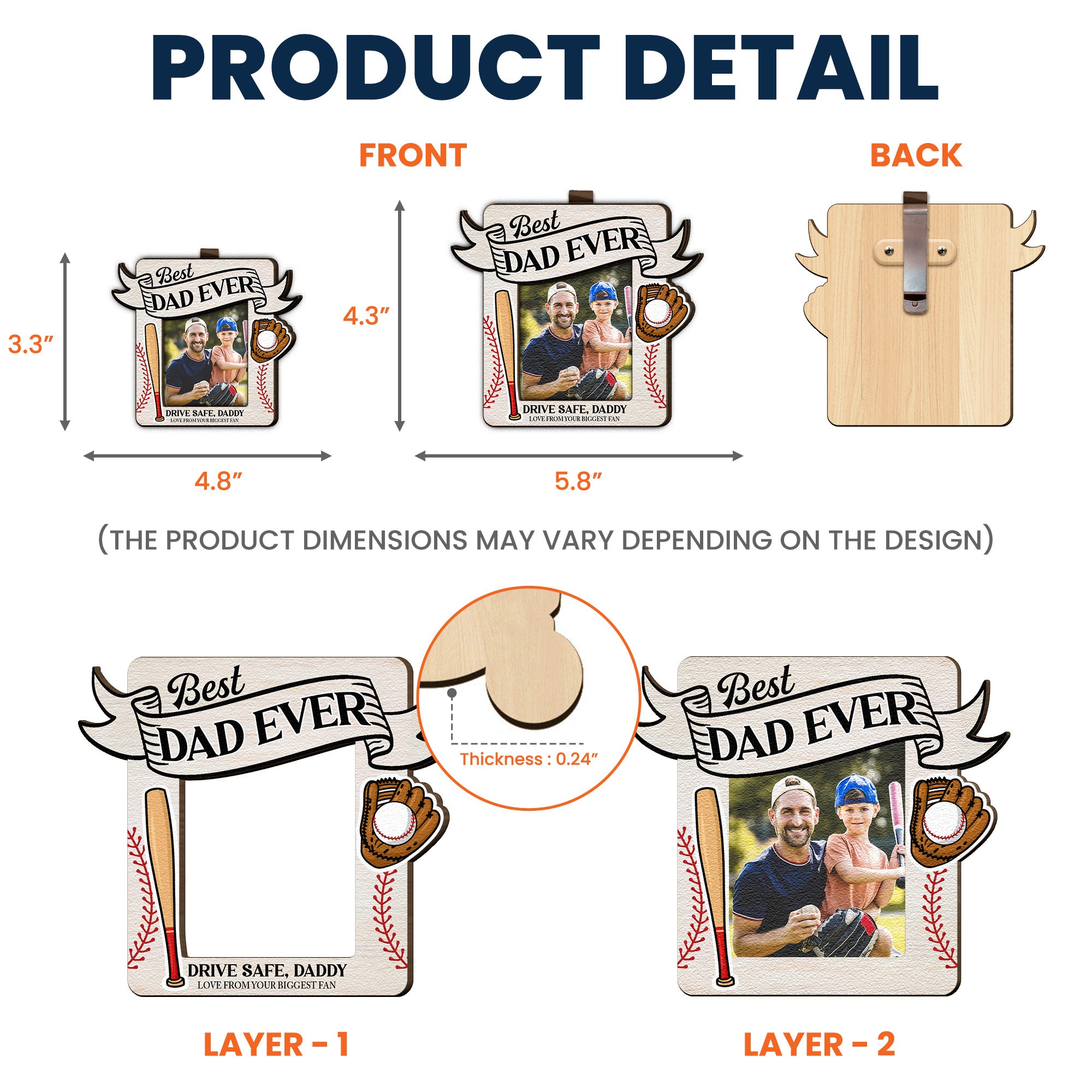 Drive Safe Daddy Love From Biggest Fans - Personalized Wooden Photo Car Visor Clip