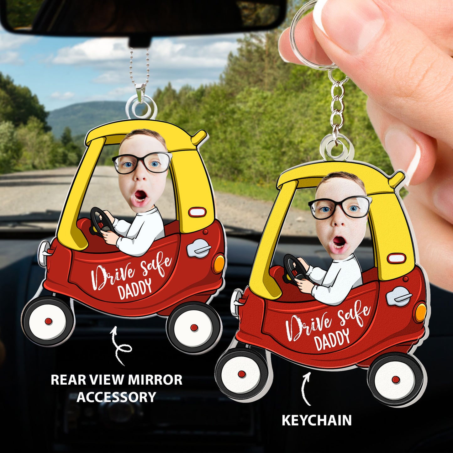 Drive Safe Daddy - Personalized Photo Rear View Mirror Accessory