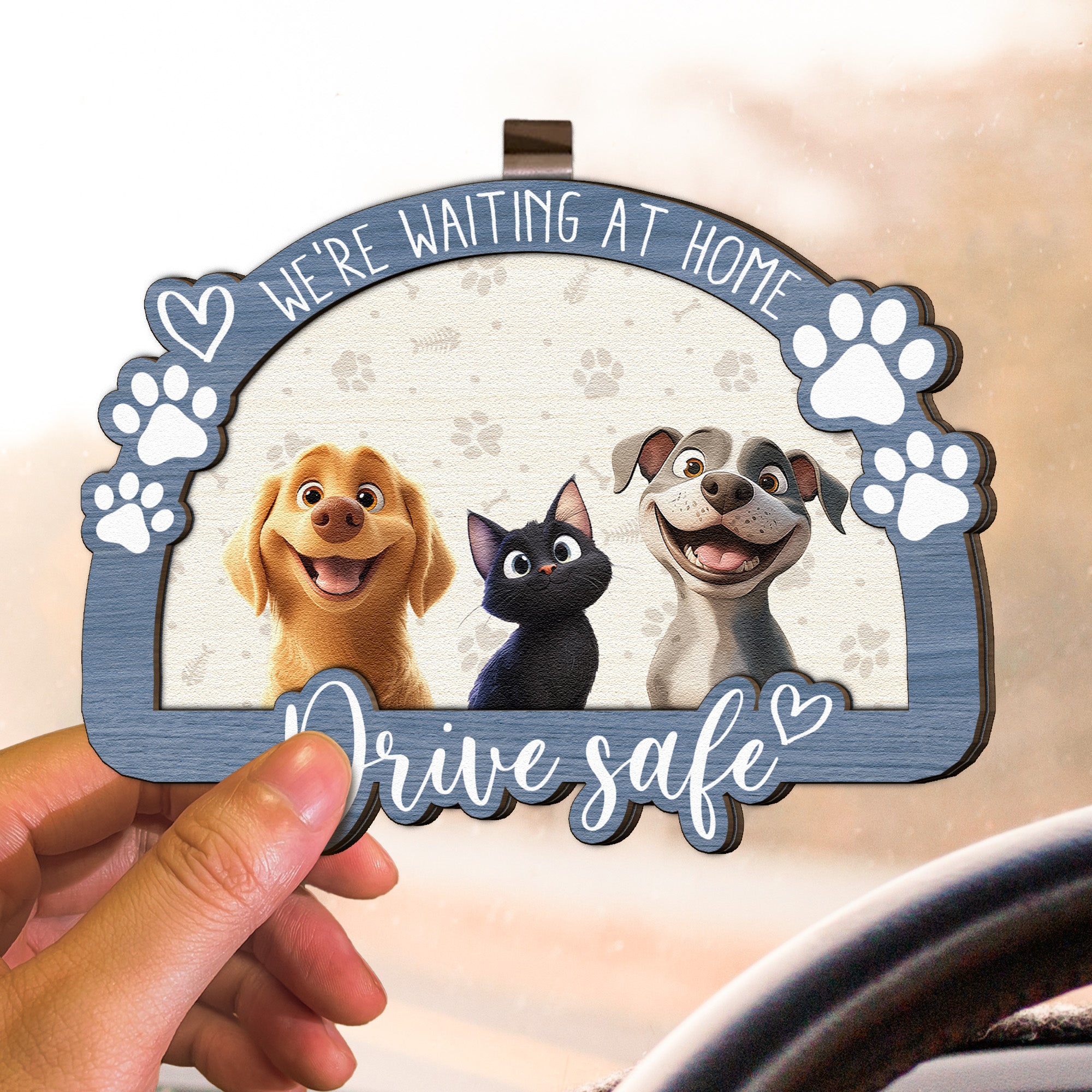 Drive Safe - Dog & Cat Lovers - Personalized Wooden Car Visor Clip