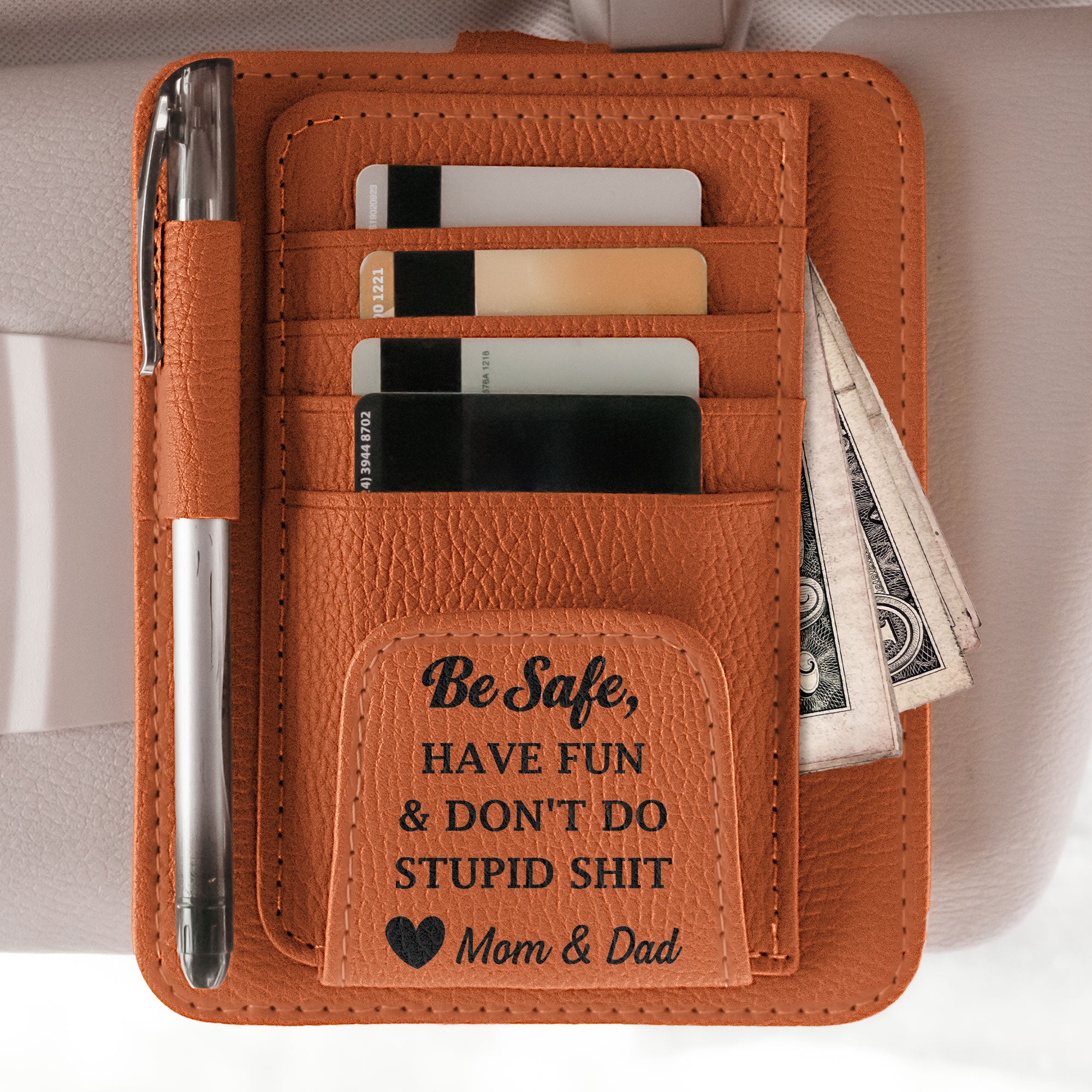 Drive Safe - For Son, Dad, Husband, Family - Personalized Leather Car Visor Organizer