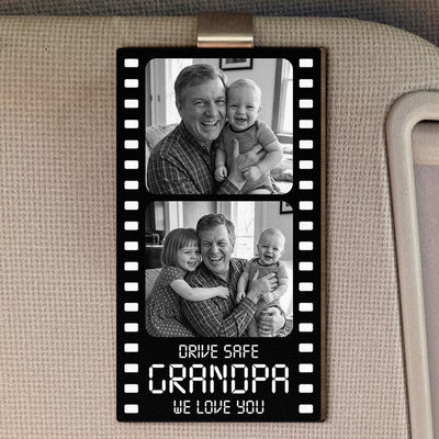 Drive Safe Grandpa We Love You Film Strip - Personalized Wooden Photo Car Visor Clip