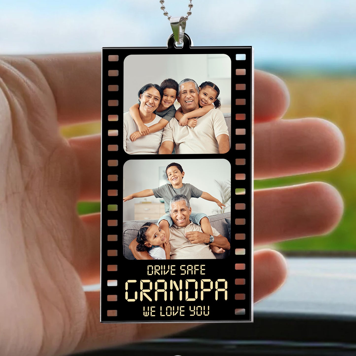 Drive Safe Grandpa We Love You - Personalized Photo Rear View Mirror Accessory