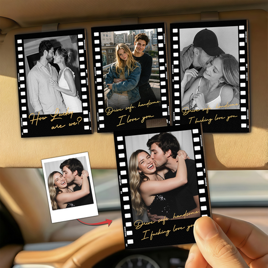 Drive Safe Handsome I Love You Gift For Him, Her - Personalized Wooden Photo Car Visor Clip