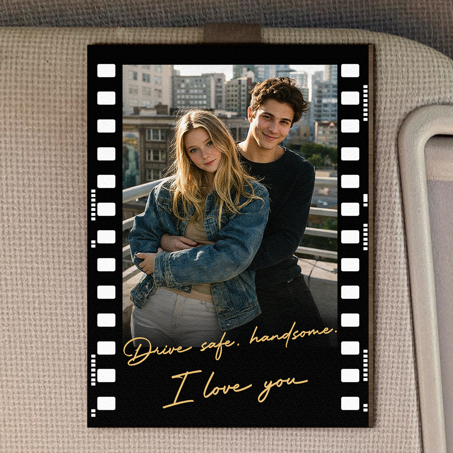 Drive Safe Handsome I Love You Gift For Him, Her - Personalized Wooden Photo Car Visor Clip