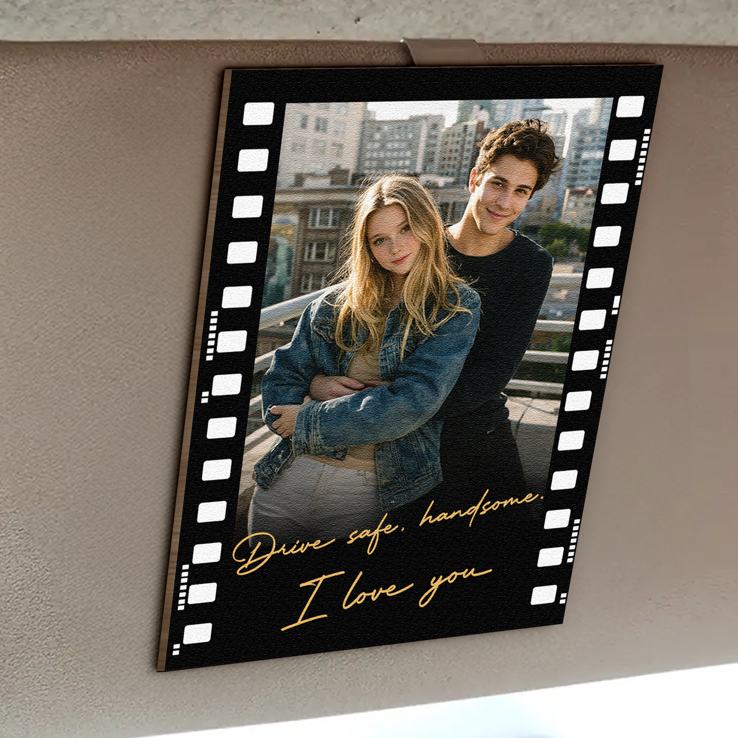 Drive Safe Handsome I Love You Gift For Him, Her - Personalized Wooden Photo Car Visor Clip