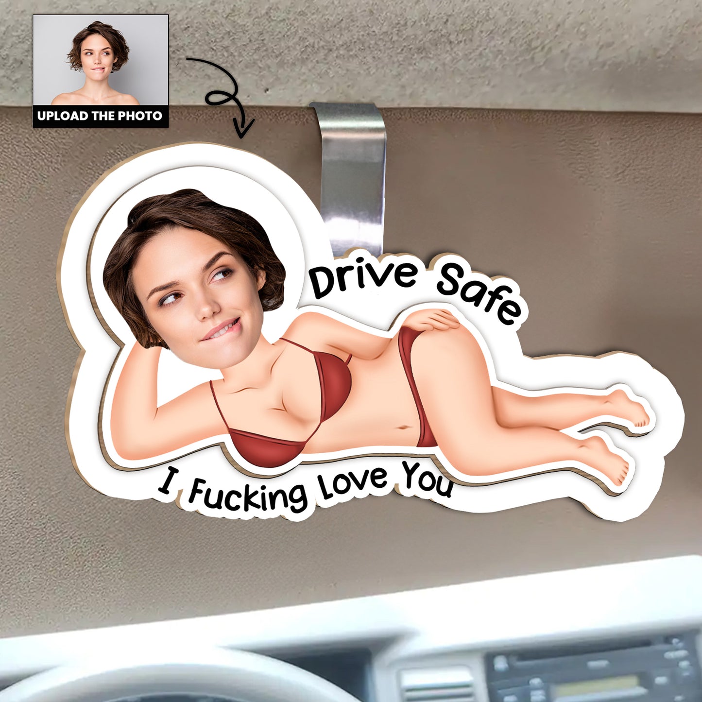 Drive Safe I F*cking Love You - Funny Gifts For Husband, Wife - Personalized Wooden Photo Car Visor Clip - Christmas Gift For Husband