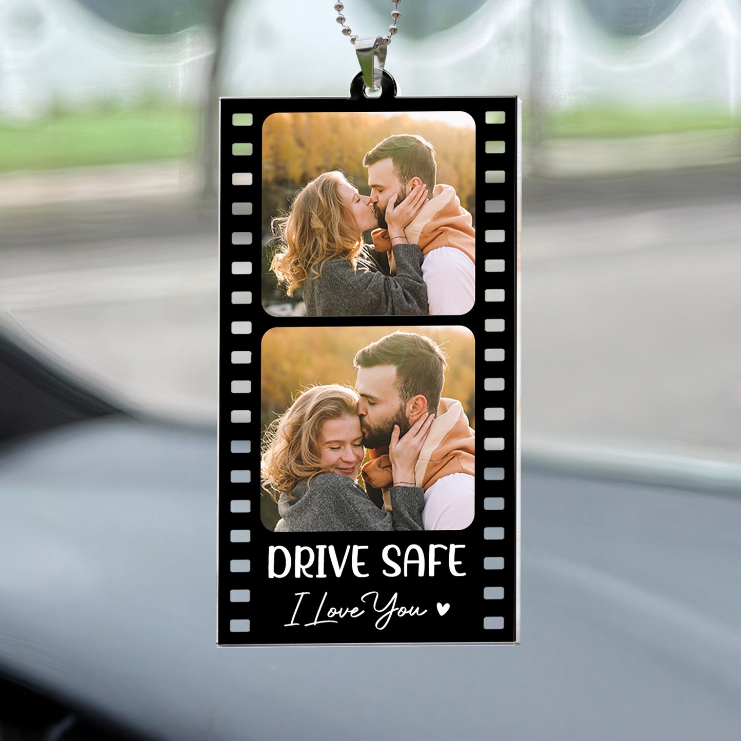 Drive Safe I Love You Film Strip - Personalized Photo Rear View Mirror Accessory