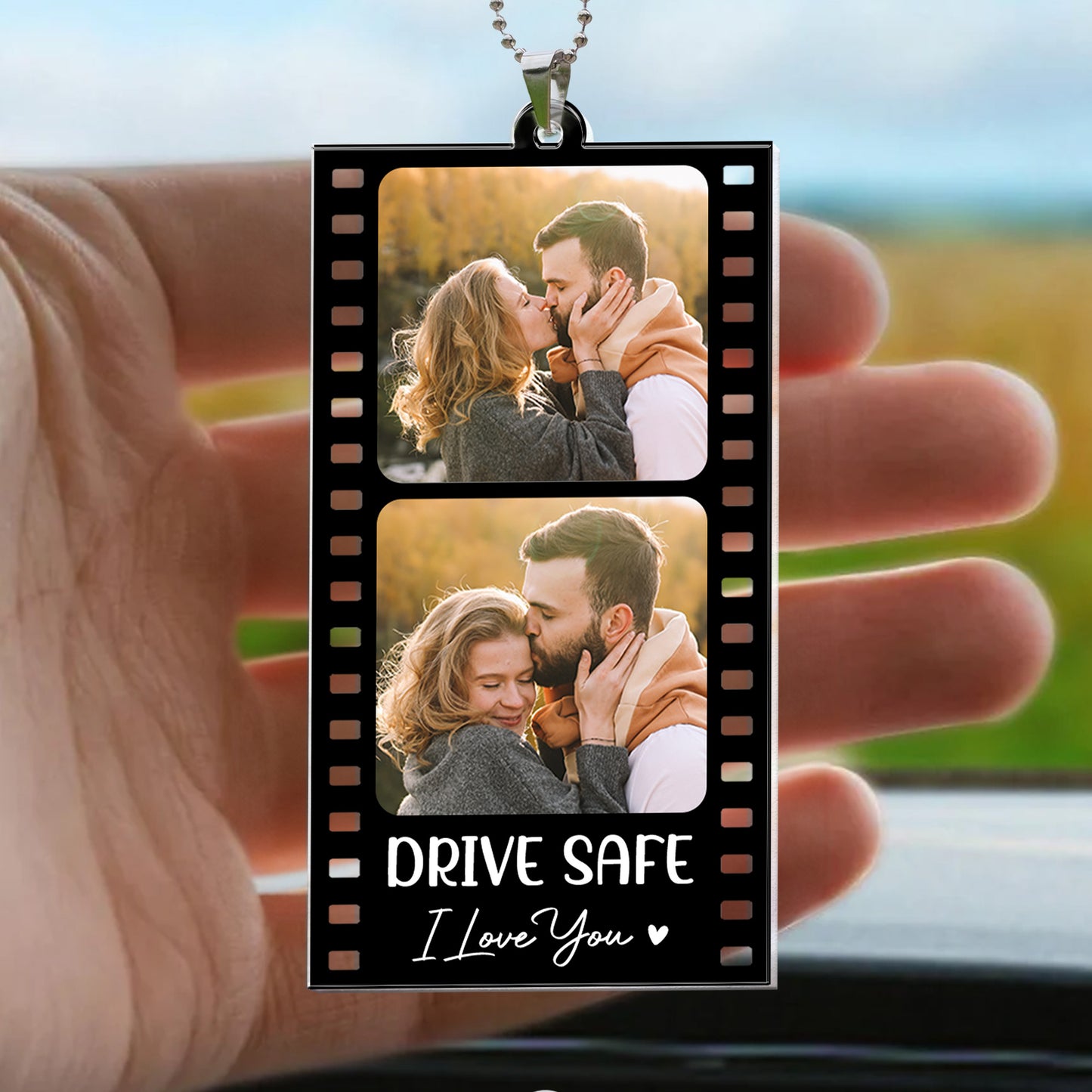 Drive Safe I Love You Film Strip - Personalized Photo Rear View Mirror Accessory