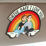 Drive Safe I Love You Rainbow Love Couple - Personalized Wooden Car Visor Clip
