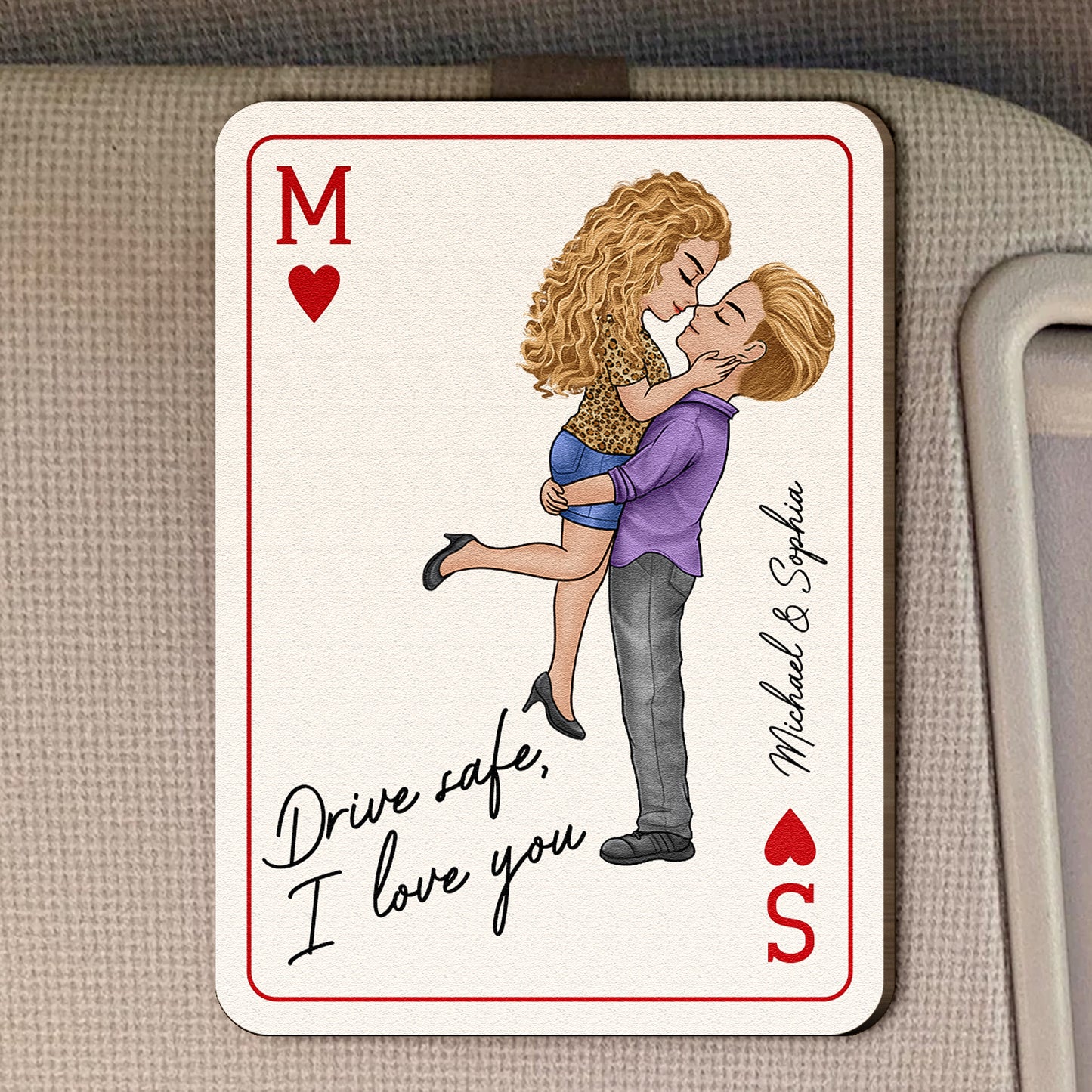 Drive Safe, I Love You Romantic Couple Gift For Him, Gift For Her - Personalized Wooden Car Visor Clip