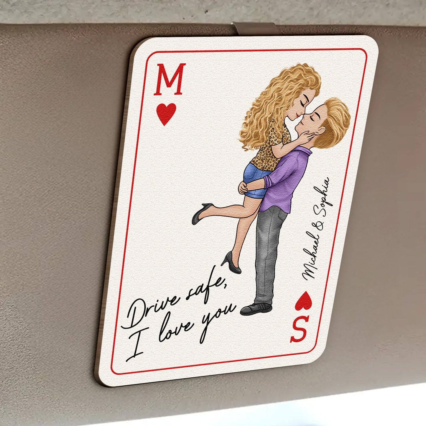 Drive Safe, I Love You Romantic Couple Gift For Him, Gift For Her - Personalized Wooden Car Visor Clip