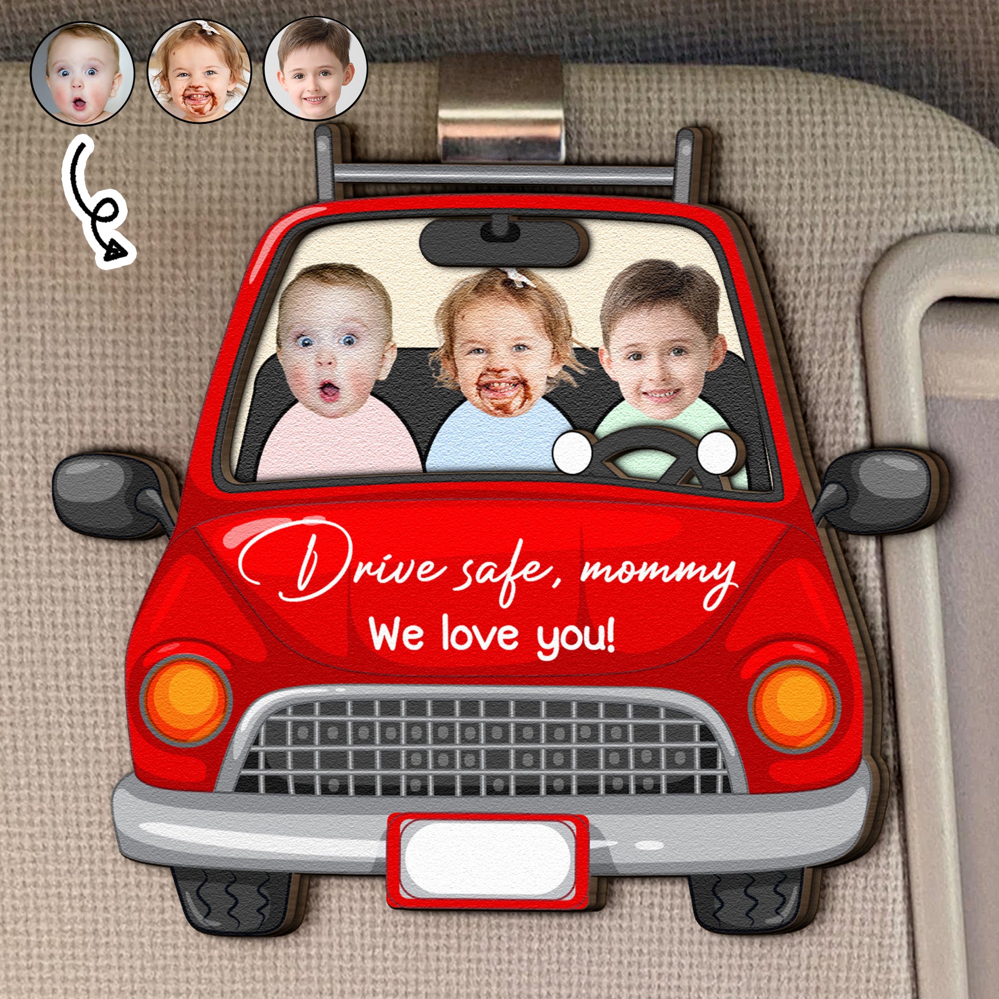 Drive Safe Mommy We Love You - Personalized Wooden Photo Car Visor Clip