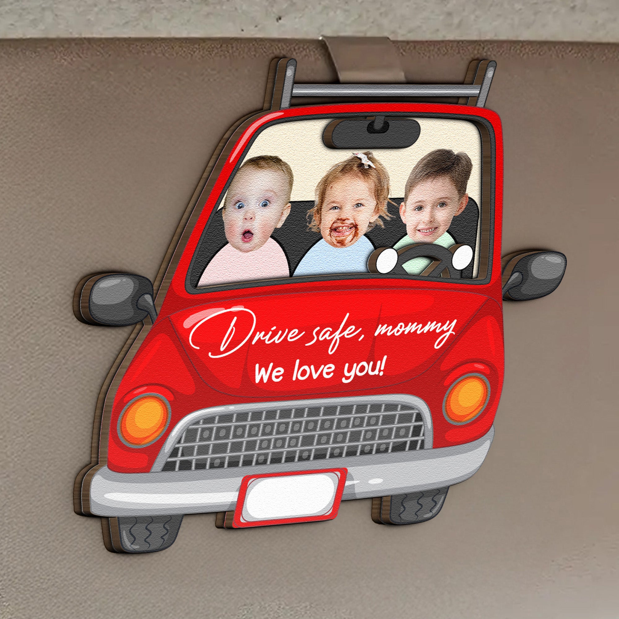 Drive Safe Mommy We Love You - Personalized Wooden Photo Car Visor Clip