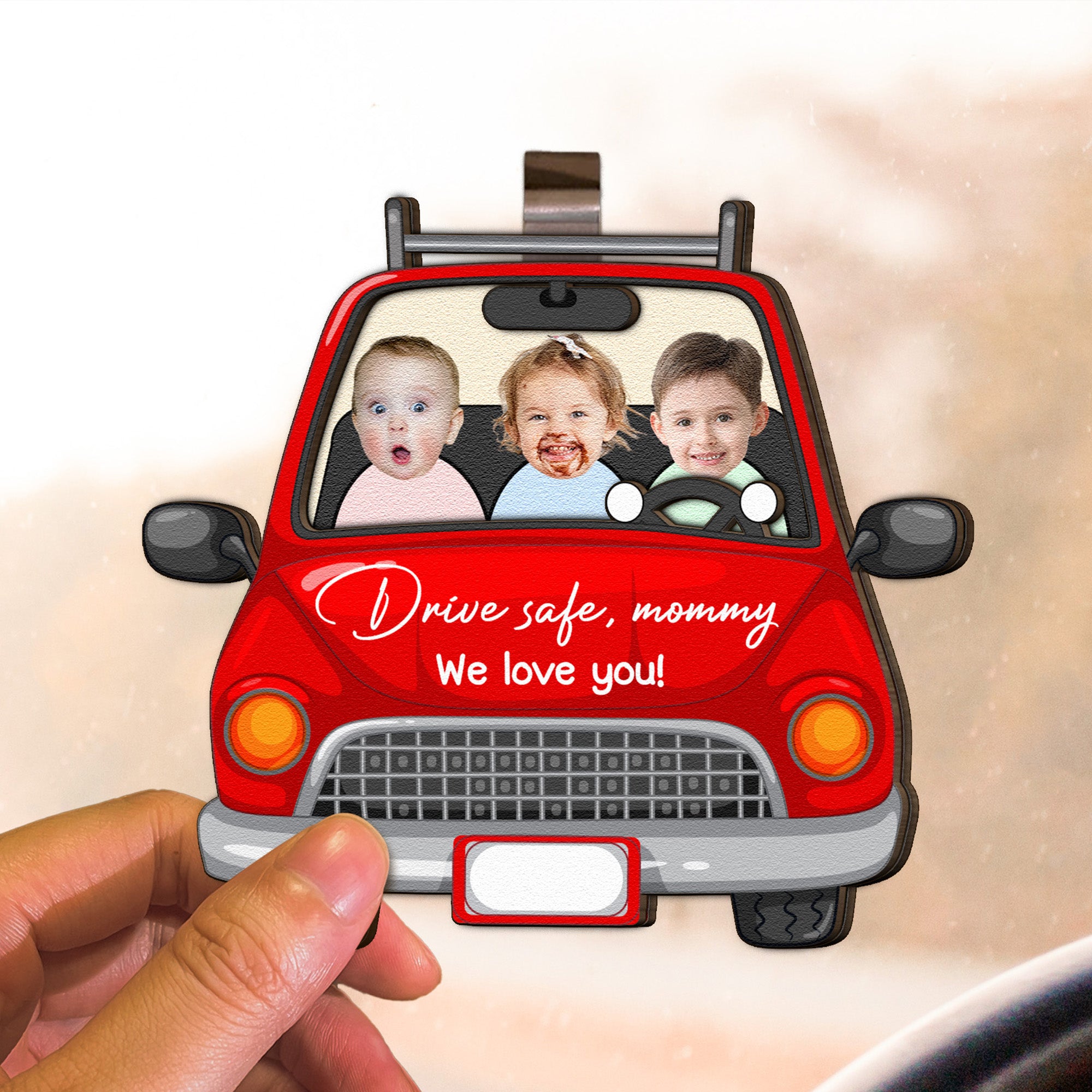 Drive Safe Mommy We Love You - Personalized Wooden Photo Car Visor Clip