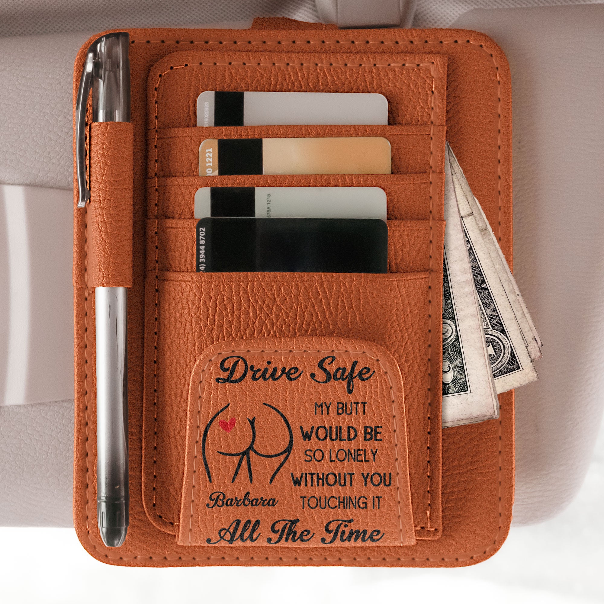 Drive Safe - Naughty Gift For Husband, Boyfriend - Personalized Leather Car Visor Organizer