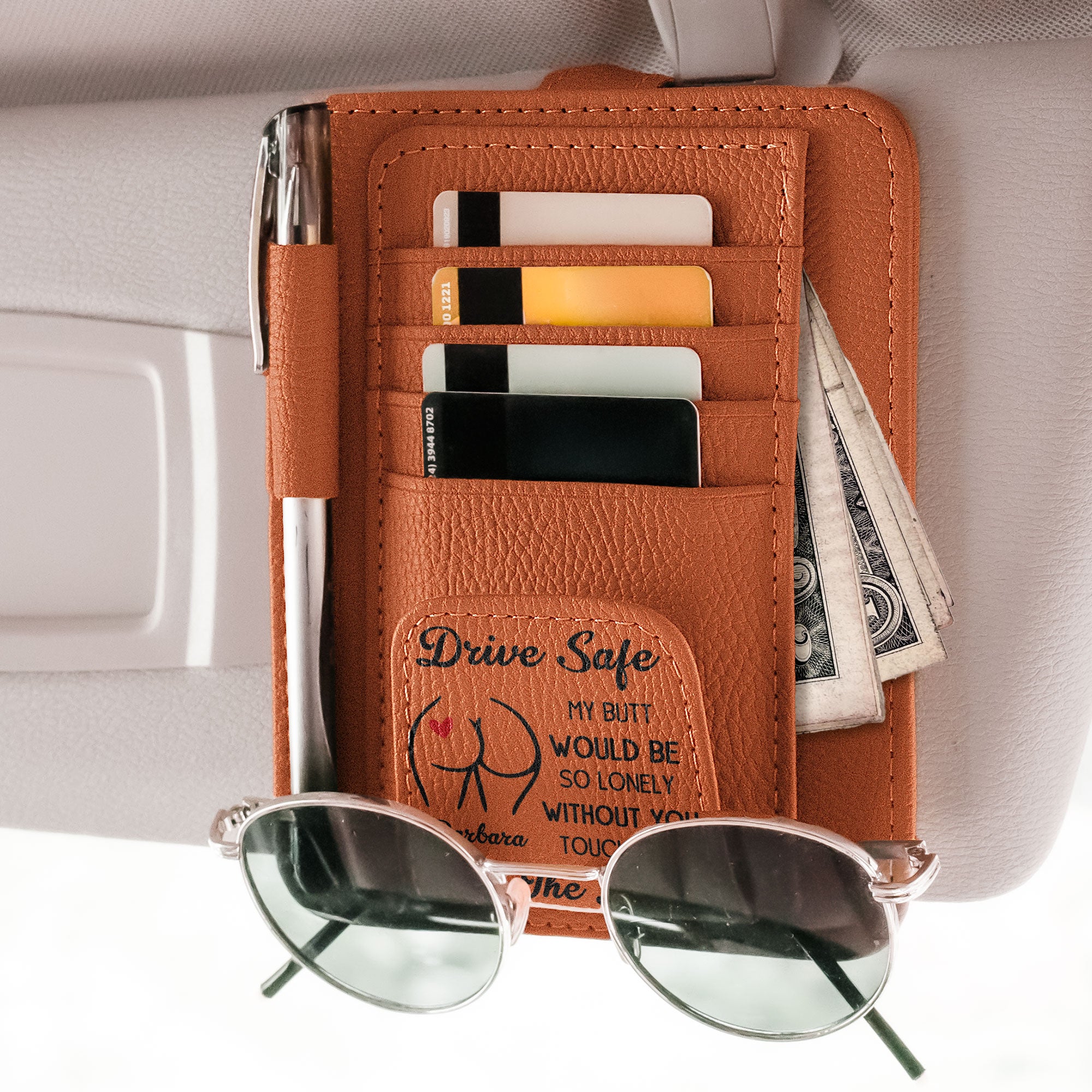 Drive Safe - Naughty Gift For Husband, Boyfriend - Personalized Leather Car Visor Organizer