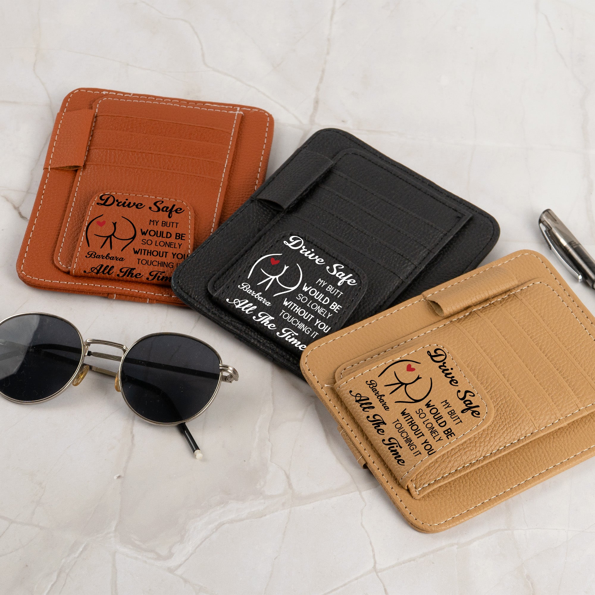 Drive Safe - Naughty Gift For Husband, Boyfriend - Personalized Leather Car Visor Organizer